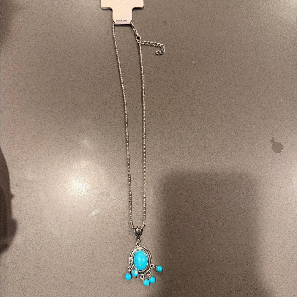 Silver and Turquoise Pendant Necklace